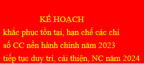 Kế hoạch khắc phục tồn tại, hạn chế các chỉ số cải cách nền hành chính năm 2023, tiếp tục duy trì, cải thiện, nâng cao năm 2024